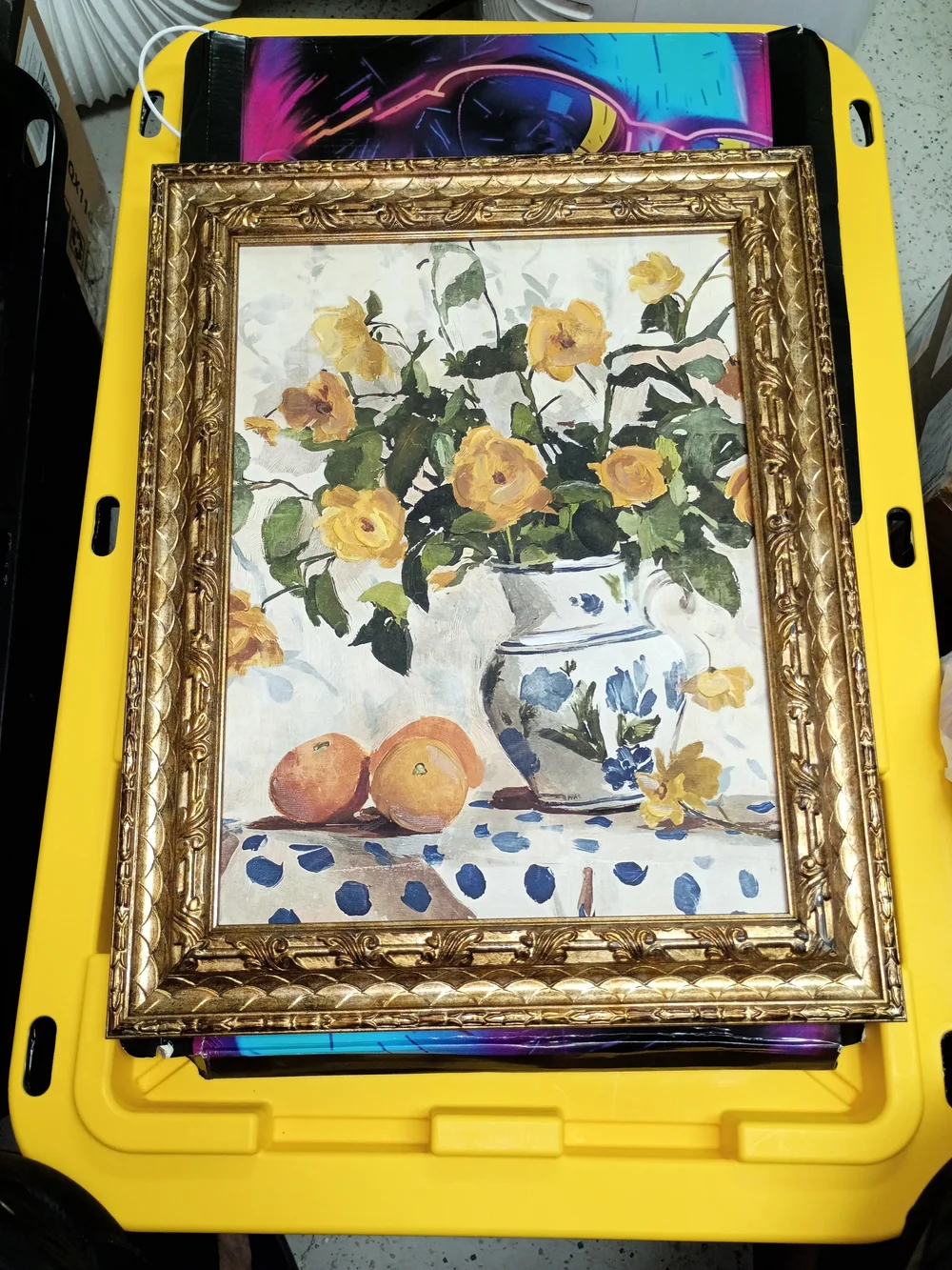 Threshold Yellow Rose Bouquet in Blue & White Vase Wall Art